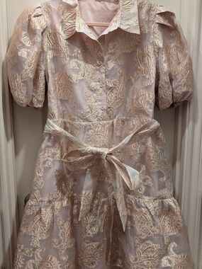 Chic Soul Blush Pink Jacquard Metallic-Thread Dress